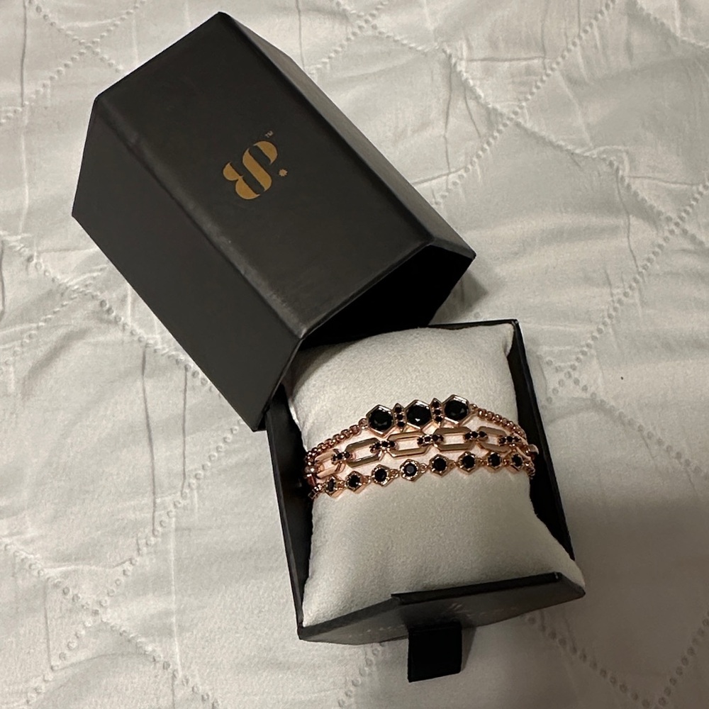 Just for you Beautiful- black onyx on rose gold luxe layers bracelets